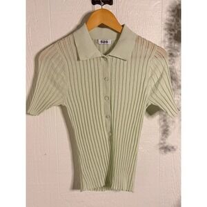 Sheer ribbed short sleeve Johnny collar top NWOT 525 america